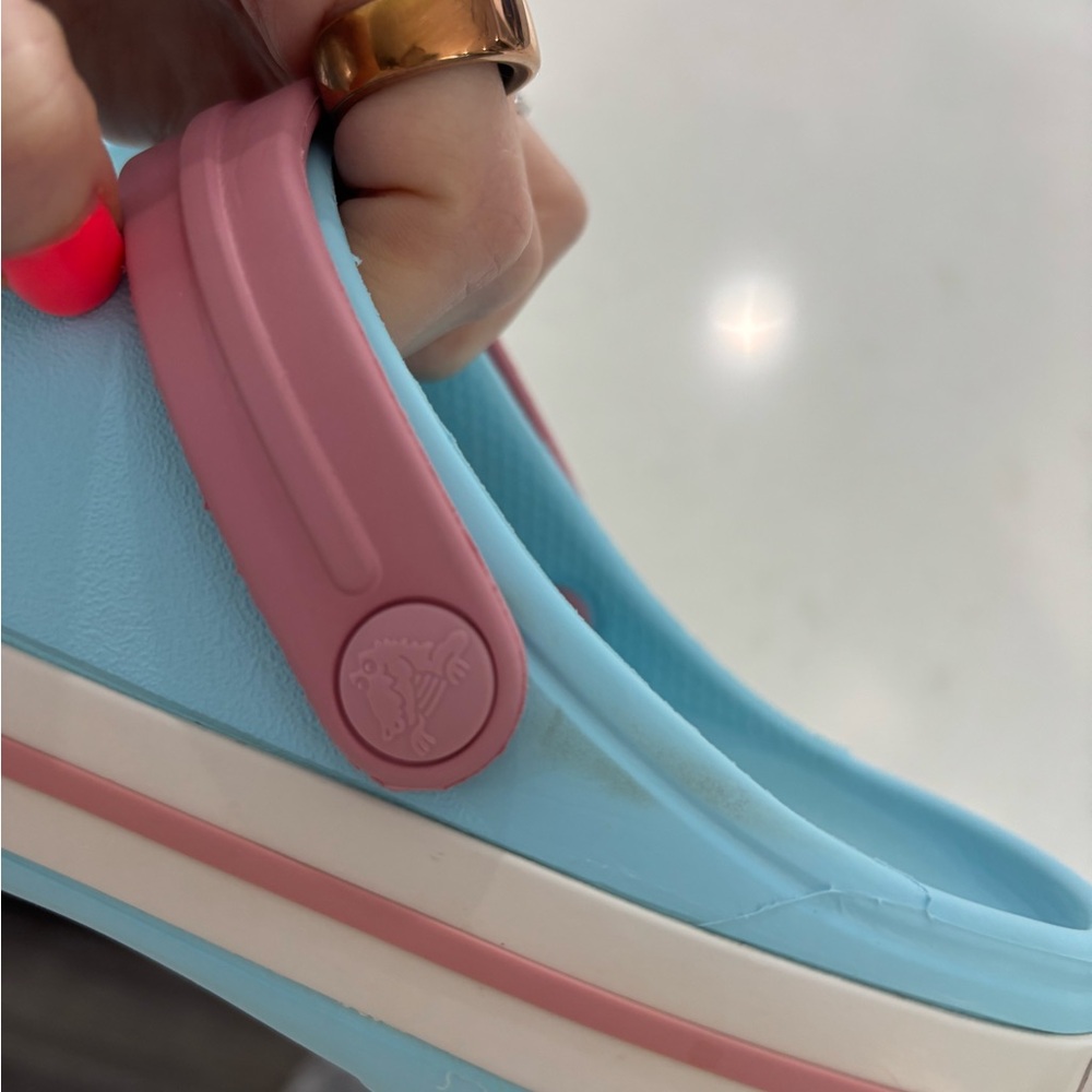 CROCS Kids Aqua Blue Pink Strap Clog Water Shoes - Picture 12 of 13